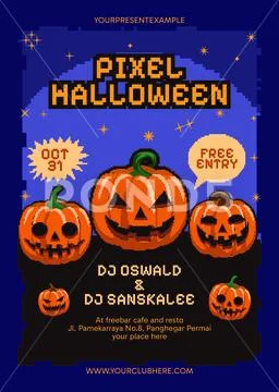 Pixel Halloween Flyer Poster Template PSD