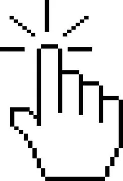 Pixel Hand Cursor Click, Mouse pixel Hand cursor, Cursor Click pointer icon.. Illustrazione stock