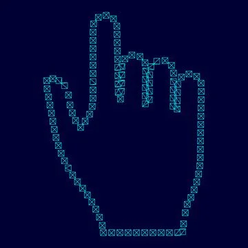 Pixel hand low poly triangulation triangulated polygonal electric cyan blue.. Stock Illustration