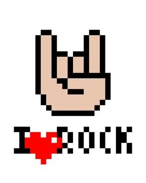 Pixel hand of rock and roll image. I love rock pattern for t shirt. Vector Il Stock Illustration