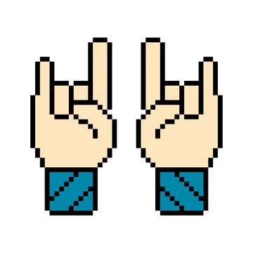 Pixel hand of rock &amp; roll image. Vector Illustration of pixel art. Stock Illustration