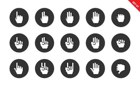 Pixel hands icons on white background 스톡 일러스트
