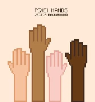 Pixel hands over pink background vector illustration イラスト素材