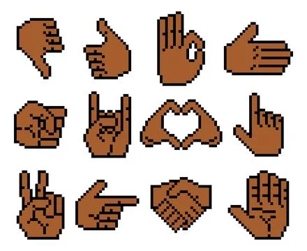 Pixel Hands Set in Brown Skin Tone 库存插图