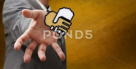 Pixel handshake heart sign as concept Stock Illustration