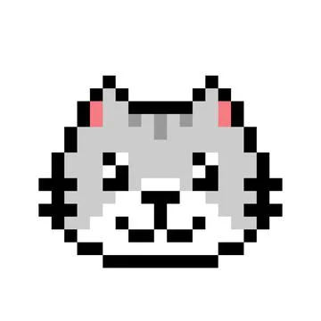 Pixel head a cat image for game assets. Stock Illustration