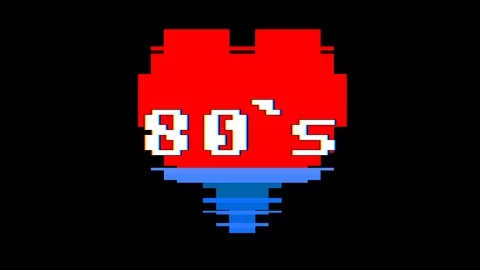 Pixel heart 80S word text glitch interference screen seamless loop animation Video stock 91533050