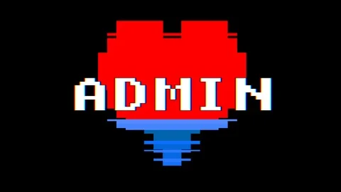 Pixel heart ADMIN word text glitch interference screen seamless loop animation Stock Footage 91454036