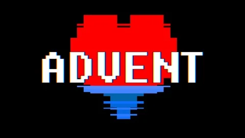 Pixel heart ADVENT word text glitch interference screen seamless loop animation Stock Footage 91723033