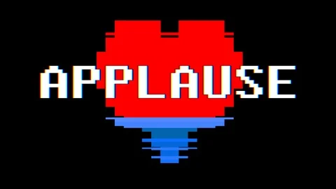 Pixel heart APPLAUSE word text glitch interference screen seamless loop Stock Footage 92351621