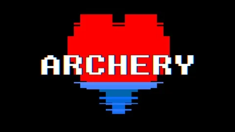 Pixel heart ARCHERY word text glitch interference screen seamless loop animation Stock Footage 91532398