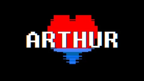 Pixel heart ARTHUR word text glitch interference screen seamless loop animation Stock Footage 91722686