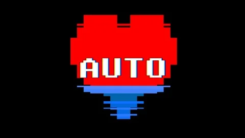 Pixel heart AUTO word text glitch interference screen seamless loop animation Stock Footage 91532854