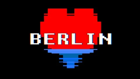 Pixel heart BERLIN word text glitch interference screen seamless loop animation Stock Footage 91533162