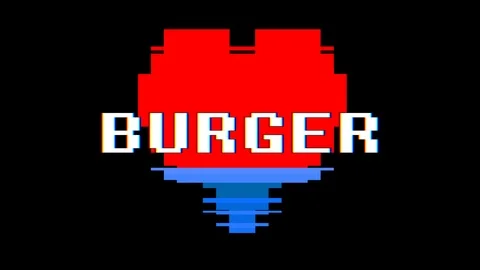 Pixel heart BURGER word text glitch interference screen seamless loop animation Stock-Footage 91532913