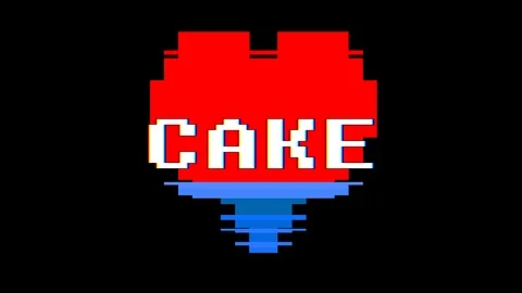 Pixel heart CAKE word text glitch interference screen seamless loop animation Stock Footage 91532536