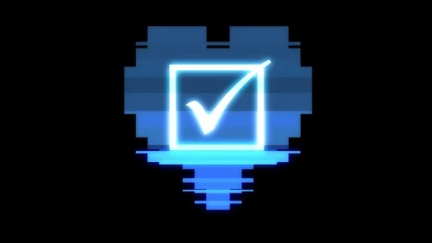Pixel heart with check mark symbol glitch interference hud holographic screen Video stock 90012380