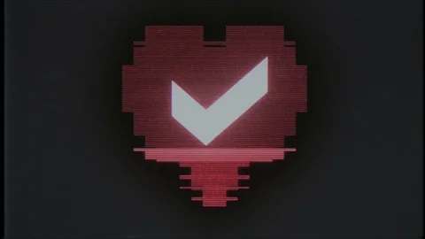 Pixel heart with check mark symbol glitch interference old tv screen seamless Stock Footage 90012656