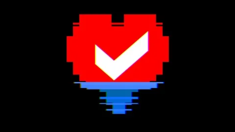 Pixel heart with check mark symbol glitch interference screen seamless loop Video stock 90012841