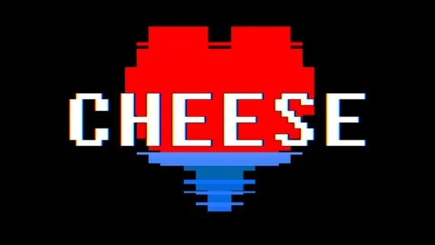 Pixel heart CHEESE word text glitch interference screen seamless loop animation Stock Footage 91703650
