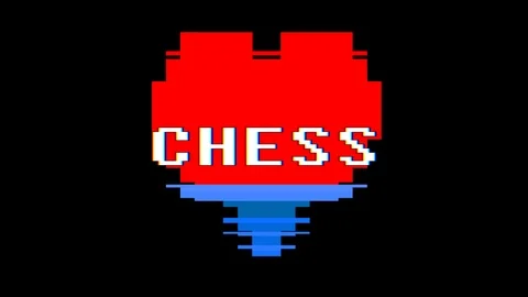 Pixel heart CHESS word text glitch interference screen seamless loop animation Stock Footage 91532751