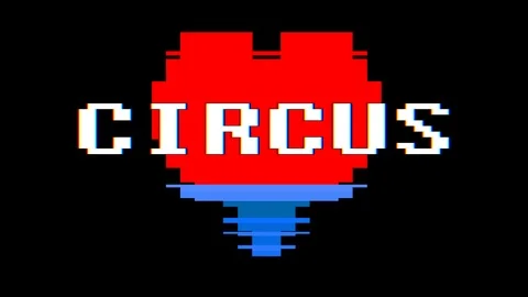 Pixel heart CIRCUS word text glitch interference screen seamless loop animation Stock Footage 92351456