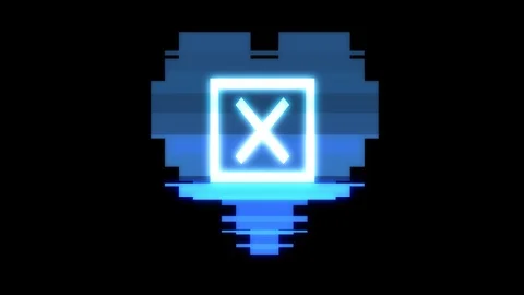 Pixel heart with close check mark symbol glitch interference hud holographic Video stock 90013191
