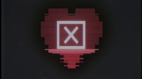 Pixel heart with close mark symbol glitch interference old tv screen seamless Stock Footage 90013057