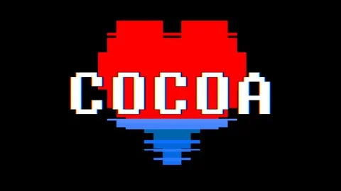 Pixel heart COCOA word text glitch interference screen seamless loop animation Stock Footage 91703744