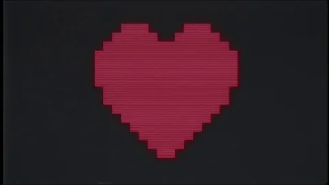 Pixel heart on computer old blured tv vhs glitch interference noise screen Stock Footage 83825508