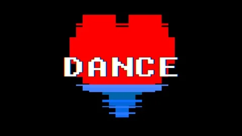 Pixel heart DANCE word text glitch interference screen seamless loop animation Stock Footage 91532804