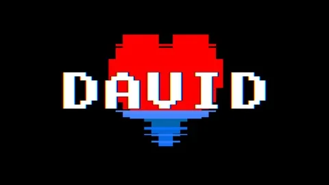 Pixel heart DAVID word text glitch interference screen seamless loop animation Stock Footage 91722428