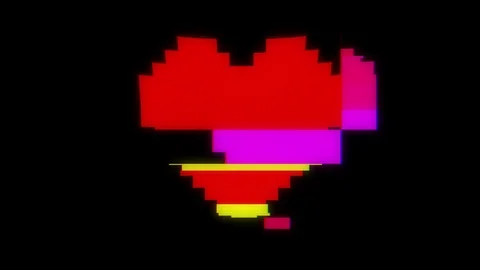 Pixel heart on digital old tv screen seamless loop glitch interference animation Stock Footage