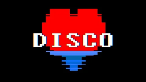 Pixel heart DISCO word text glitch interference screen seamless loop animation Stock Footage 91532935