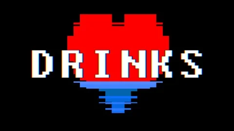 Pixel heart DRINKS word text glitch interference screen seamless loop animation Stock Footage 91703727