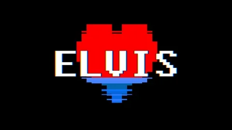 Pixel heart ELVIS word text glitch interference screen seamless loop animation Stock Footage 91722975