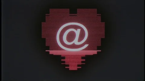 Pixel heart with email symbol glitch interference old tv vhs screen seamless Stock Footage 89964003