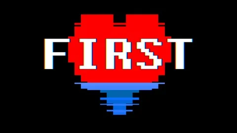 Pixel heart FIRST word text glitch interference screen seamless loop animation Stock Footage 92351641