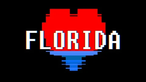 Pixel heart FLORIDA word text glitch interference screen seamless loop animation Stock Footage 91703438