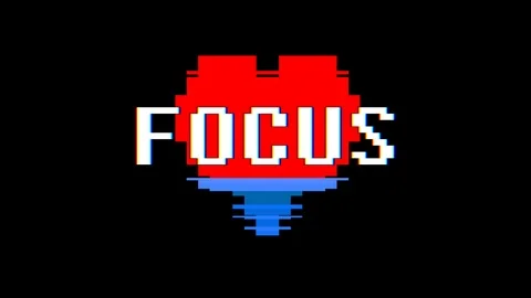 Pixel heart FOCUS word text glitch interference screen seamless loop animation Stock Footage 92724574
