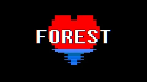 Pixel heart FOREST word text glitch interference screen seamless loop animation Video stock 92724559
