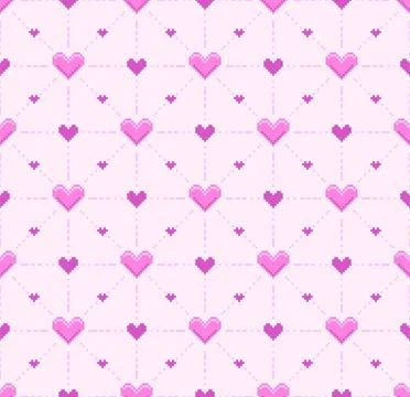 Pixel Heart Geometric Seamless Pattern 스톡 일러스트