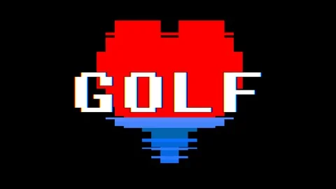 Pixel heart GOLF word text glitch interference screen seamless loop animation Stock Footage 91532192
