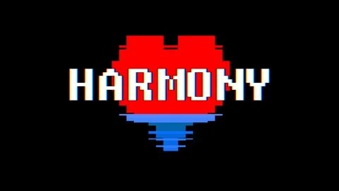 Pixel heart HARMONY word text glitch interference screen seamless loop animation Stock Footage 92724542