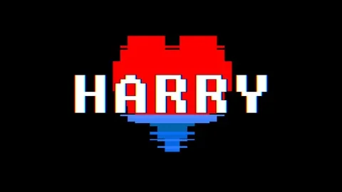Pixel heart HARRY word text glitch interference screen seamless loop animation Stock Footage 91722639