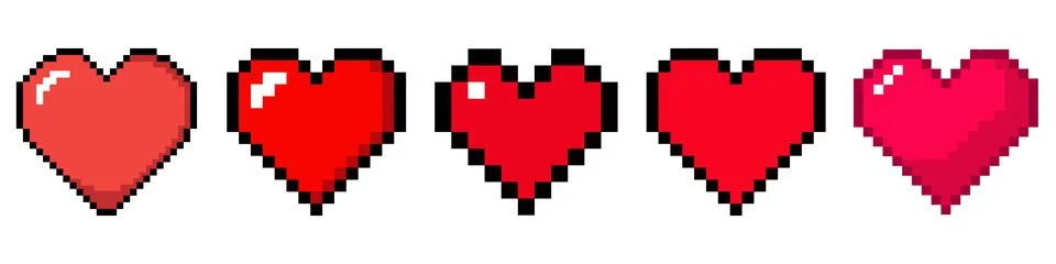Pixel heart icon set with different hearts Stock Illustration