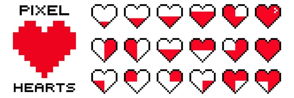 Pixel heart icon set with different hearts Stock Illustration