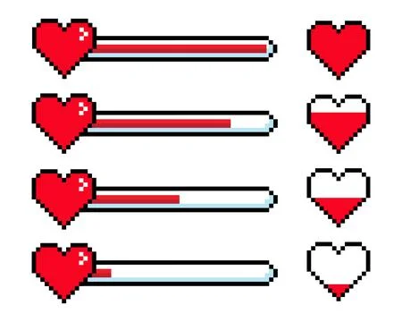 Pixel heart icon set with different hearts Stock Illustration