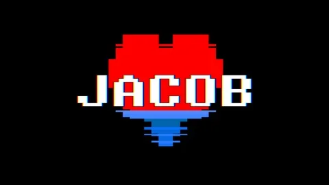 Pixel heart JACOB word text glitch interference screen seamless loop animation Stock Footage 91722390