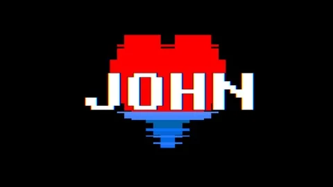 Pixel heart JOHN word text glitch interference screen seamless loop animation Stock Footage 91722408